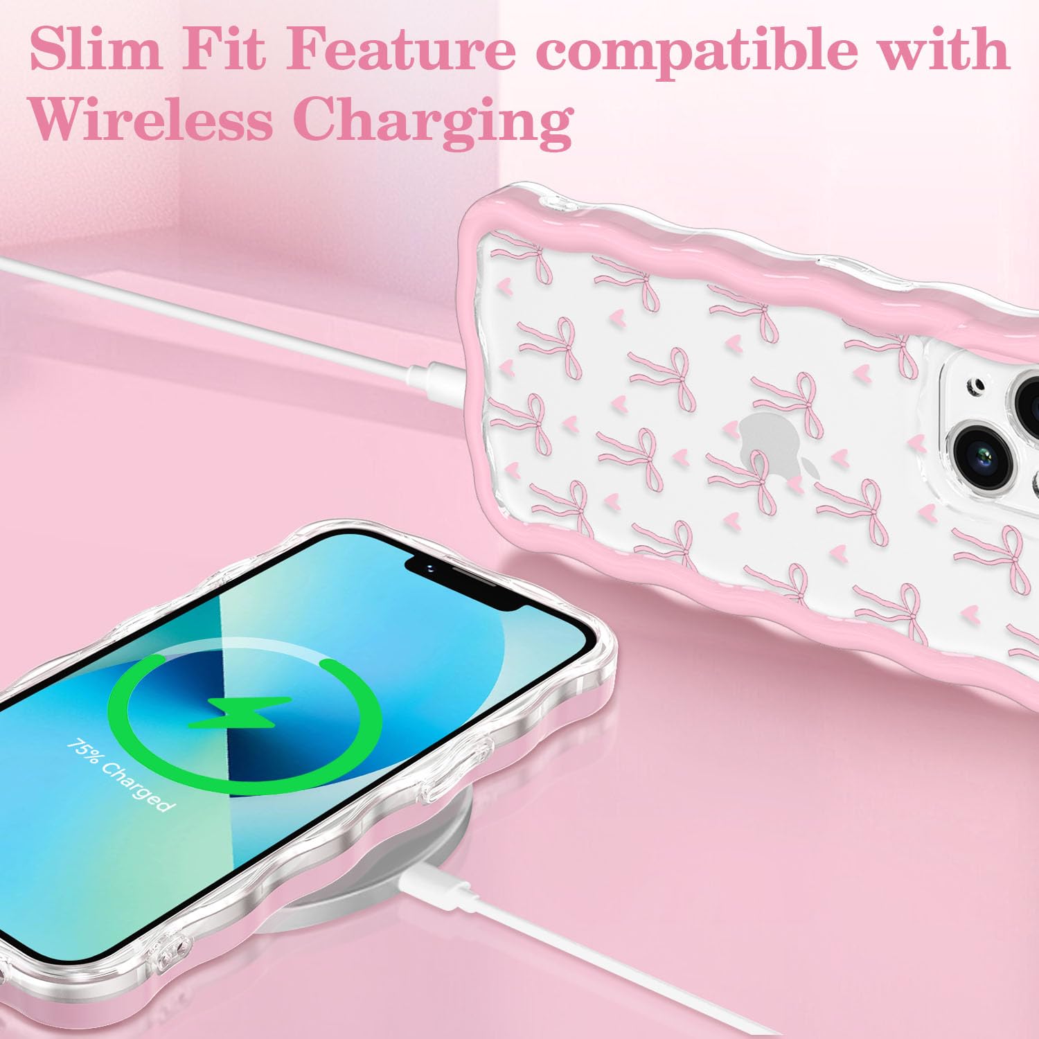 Amazon.co.jp: QLTYPRI iPhone 14 Plus/15 Plus用 ピンクのリボン